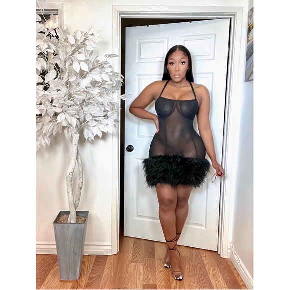 Mesh Dress with Fur Desu - Picture 1 of 2
